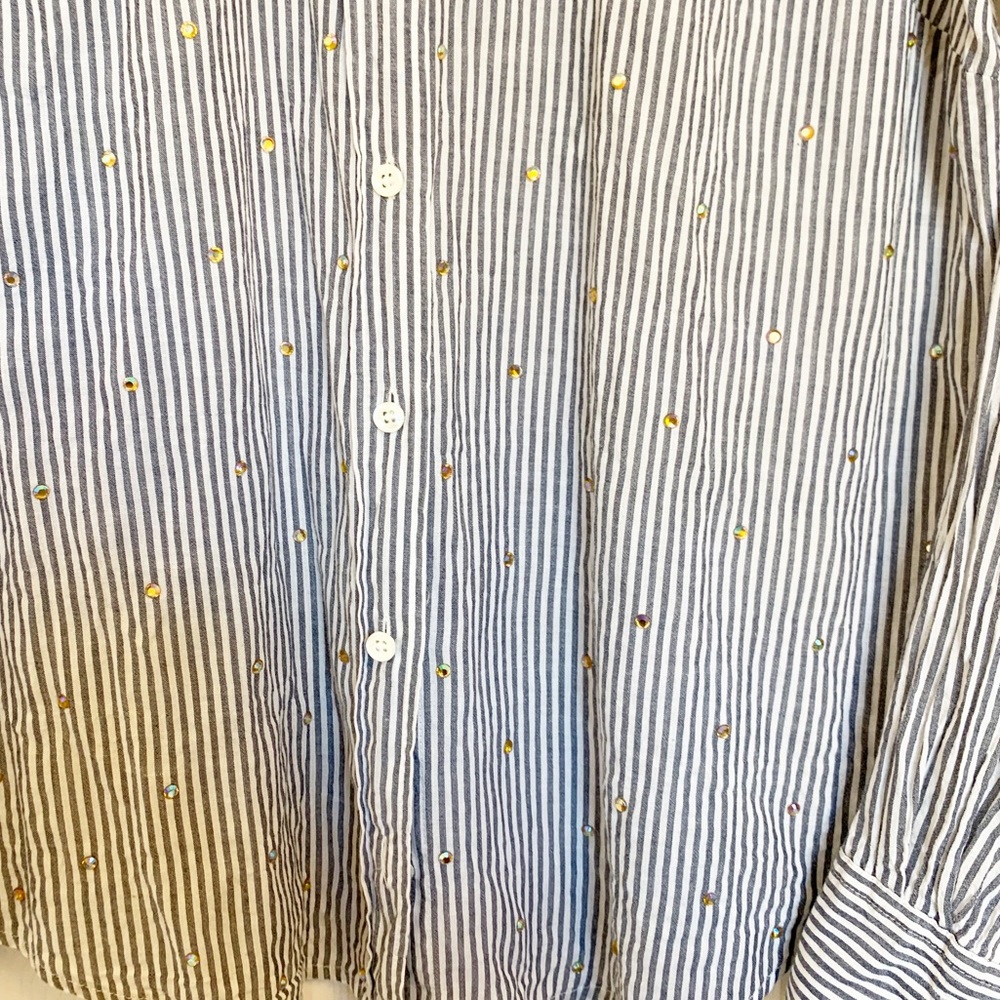 J Crew Perfect Button Down Shirt Stripes with Rhinestones Size Small - Picture 7 of 15